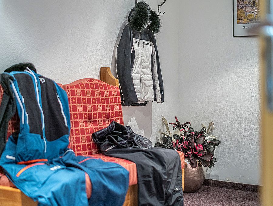 Our changing room, ski, board and bike depot